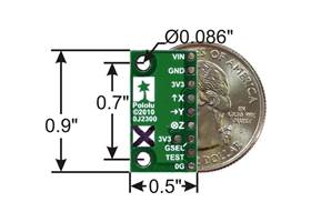 MMA7361L 3-axis accelerometer with voltage regulator, bottom view with dimensions